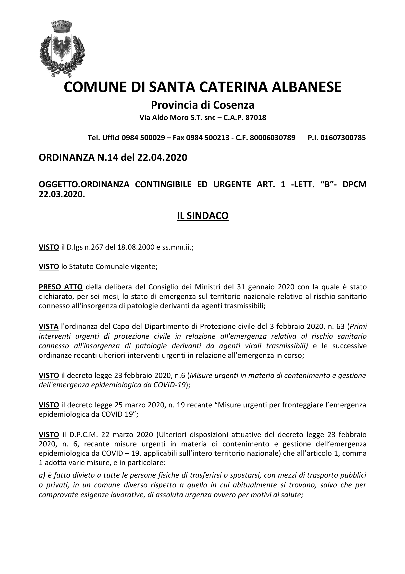 Ordinanza n.14-2020